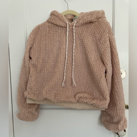 Anthropologie Tops - Anthropologie fuzzy hooded sweatshirt. Size small. Blush color.